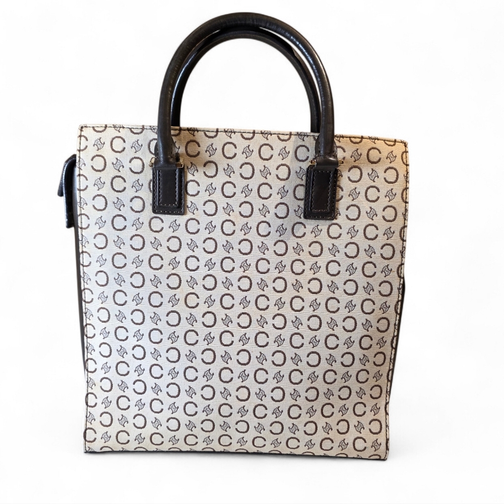 CELINE Triomphe Macadam Structured Tote Bag Cream White Monogram Canvas Vintage - Picture 2 of 12